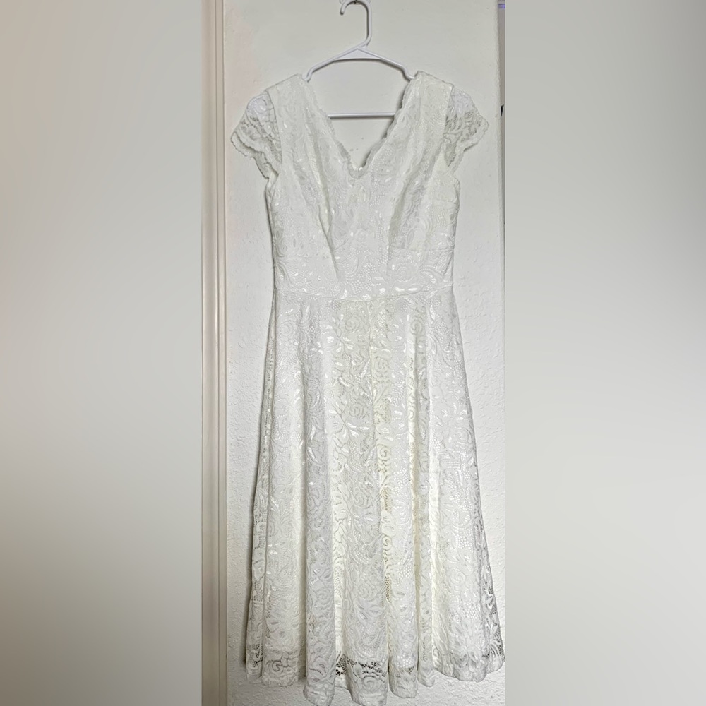 ZAPAKA Flower Pattern White Dress